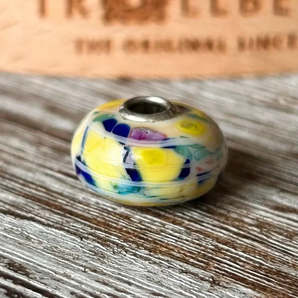 TROLLBEADS TrollStone Striped Cream Yellow Blue Teal Burnt Orange LAA 925S NEW